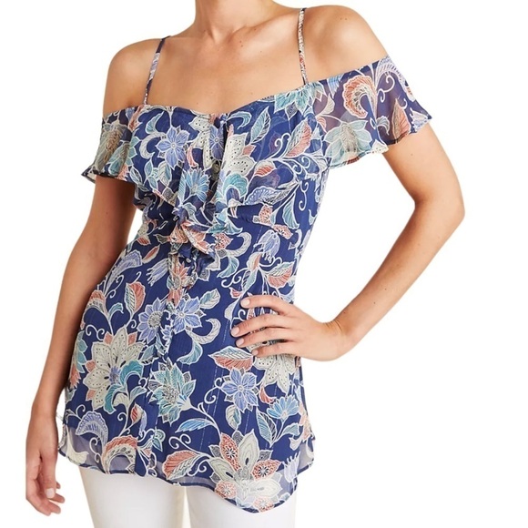 Maeve Anthropologie Mariposa Open Shoulder Ruffled Top - Picture 1 of 11